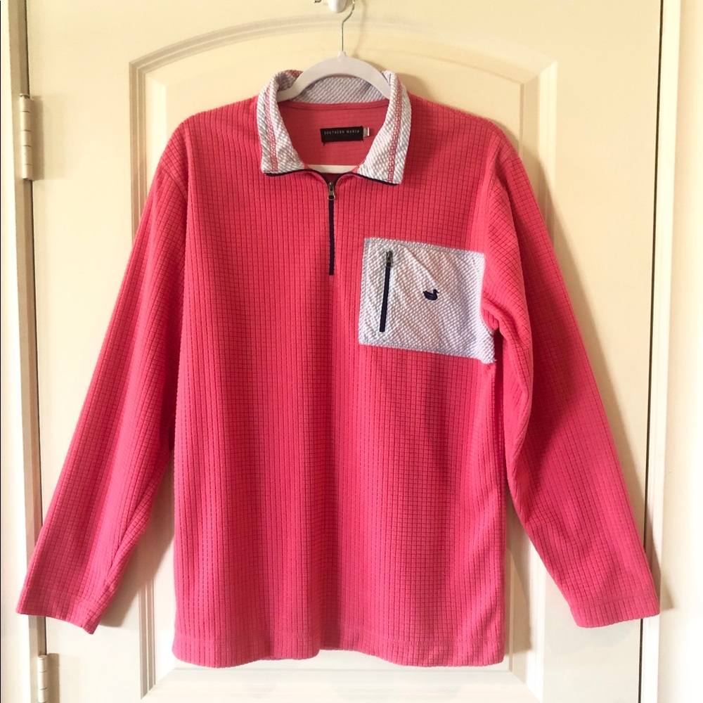 Southern Marsh FieldTec Pink Waffle Pullover Seersucker Trim Small